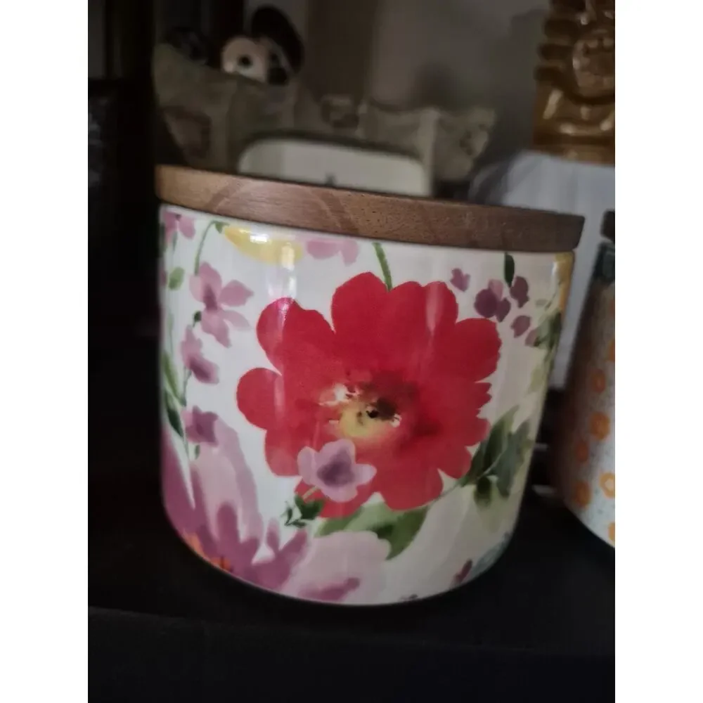 💥 Pioneer Woman Floral Medley Stacking 3-Piece Stoneware Canister Set w/Lids